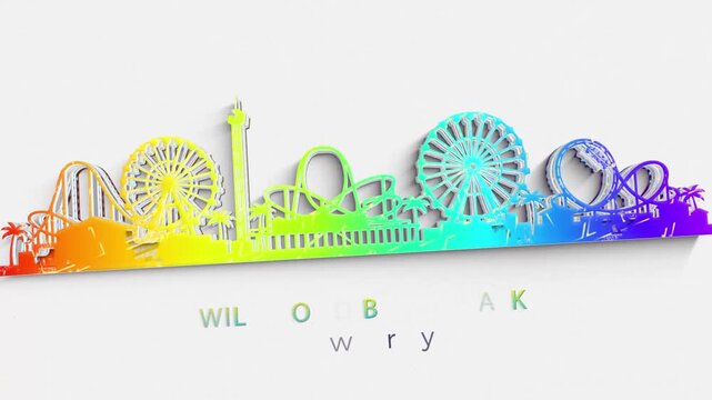 Wildwood Boardwalk New Jersey Skyline Rainbow Silhouette Reveal - Colorful Jersey Shore Amusement Park Pier Animation