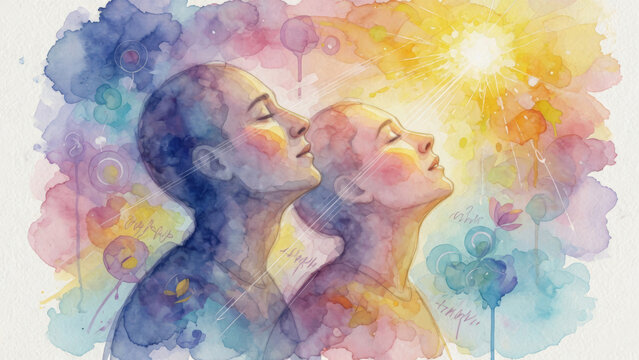 Coppia in armonia spirituale: illustrazione artistica ad acquerello