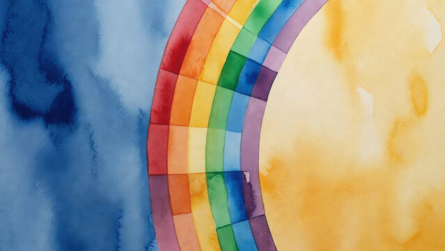 Astrazione colorata: arcobaleno ad acquerello su sfondo contrastante