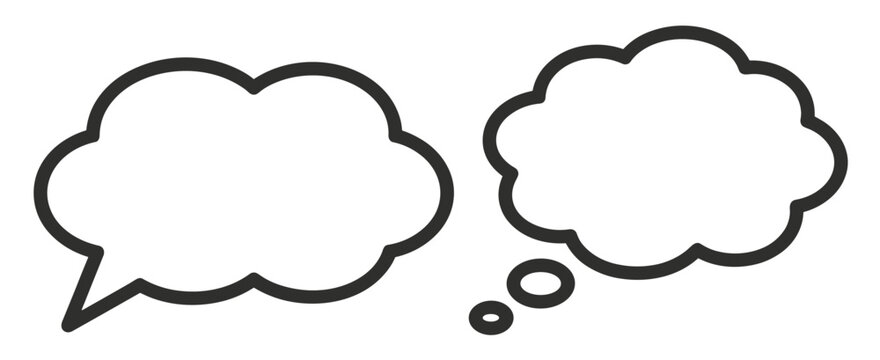 Two empty speech and thought bubbles with thick black outlines on a white background speech bubble blank