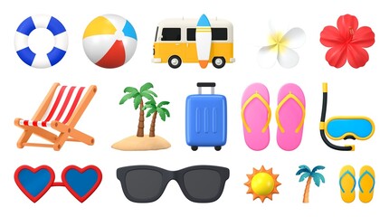 Obraz premium Colorful summer vacation icons element set isolated on white