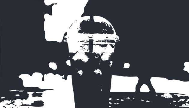 Abstract monochrome silhouette of a futuristic robot head against a dark background