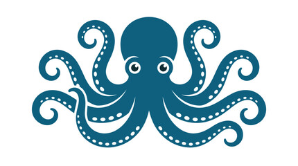Blue octopus with curled tentacles illustration. © tri