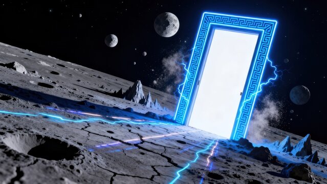 Mysterious glowing door on lunar surface