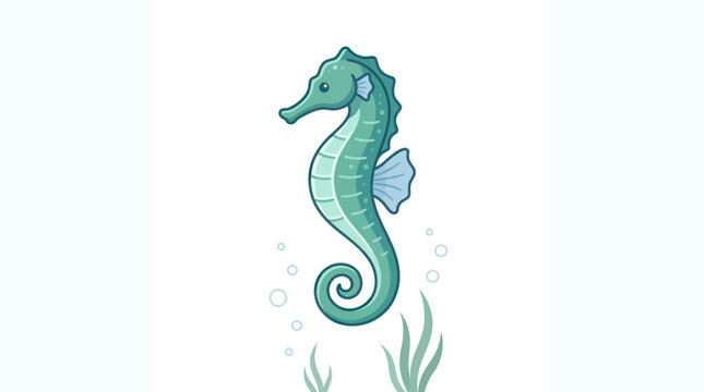 Green Seahorse Swimming in Ocean Water.