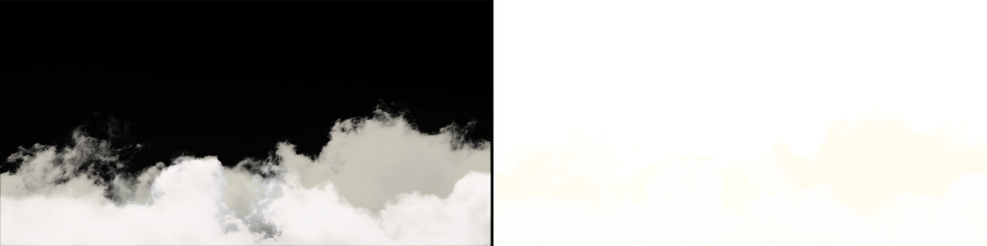 White cloud border with transparent background for sky and horizon effects.