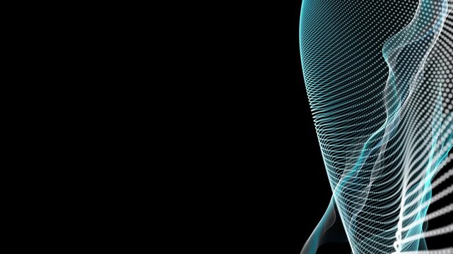 Futuristic video animation with particle wave object in slow motion and space for text, 4096x2304 loop 4K