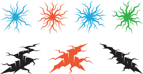 Cracked Earth and Lightning Bolt Elements Collection. Collection of Colorful Abstract Crack and Burst Graphics for Design © Creative_Tess
