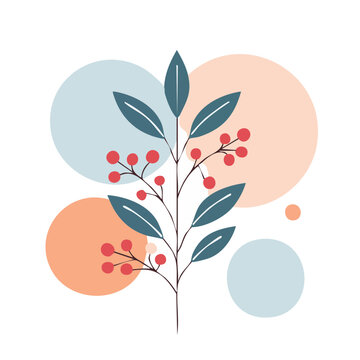 Flat design illustration of a berry branch with abstract circles