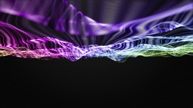 Fantastic video animation with particle wave object in slow motion and space for text, 4096x2304 loop 4K