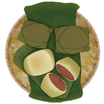 Traditional Kuih Koci with Sweet Coconut Filling Wrapped in Banana Leaf
