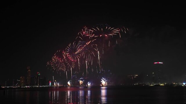 Fireworks in Abu Dhabi for celebrating religious holiday, UAE National Day