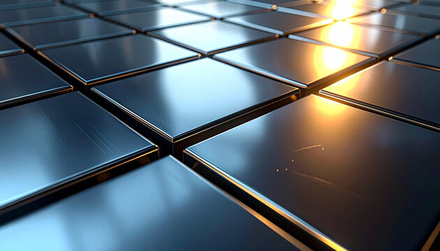 Metallic grid pattern with overhead lighting