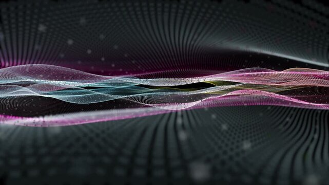 Futuristic video animation with particle wave object in slow motion, 4096x2304 loop 4K