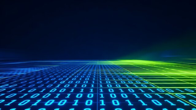 Digital binary grid with glowing lines