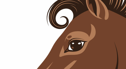 Illustrated brown horse head close up with eye and mane © Siti