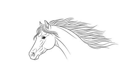 Horse head with flowing mane line art illustration © Siti