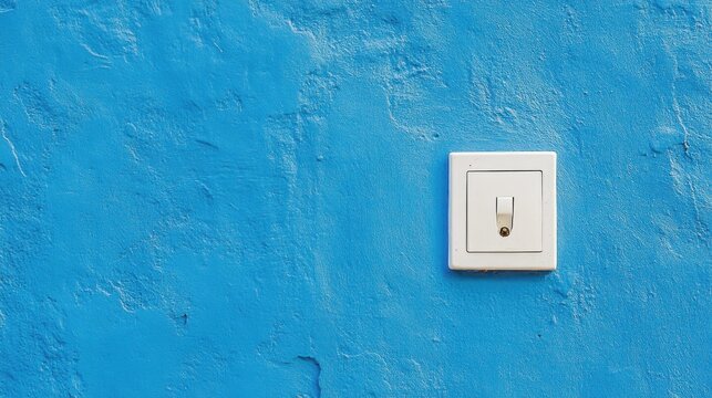 White electrical switch on textured blue wall