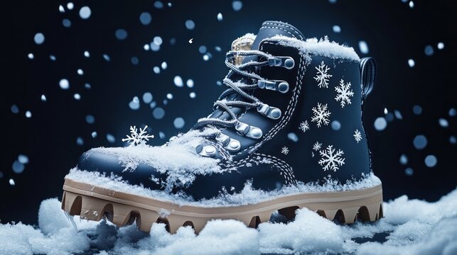 Winter boot in the snow