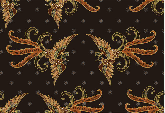 Indonesian batik with unique and beautiful bird motifs, suitable for backgrounds and other printing needs.