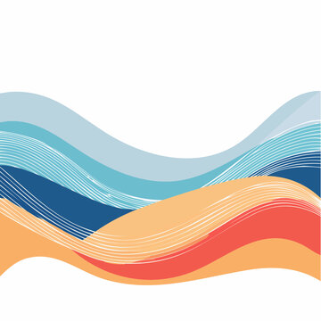Abstract flowing waves in blue, orange, and red on white background