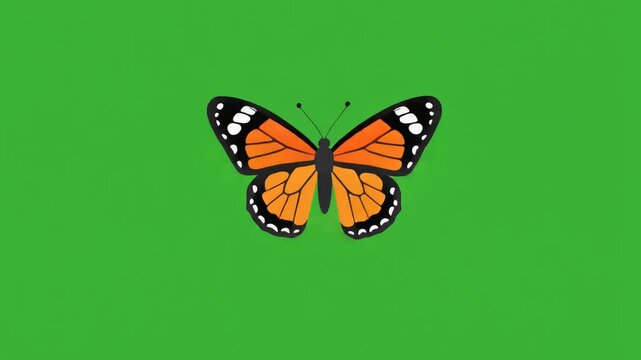 A beautiful monarch butterfly isolated on a bright green chroma key background.