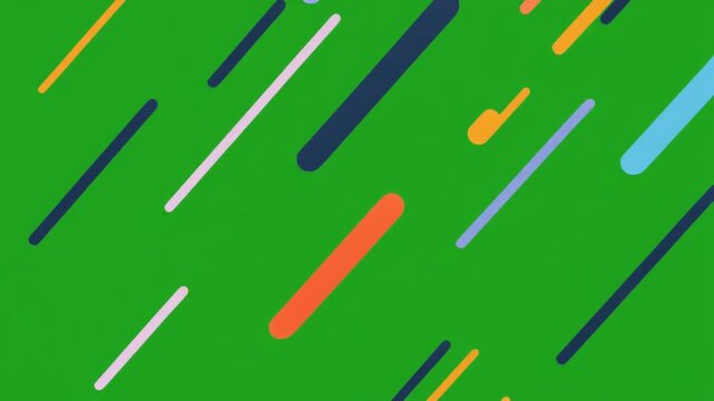Abstract background with colorful diagonal lines isolated on green screen chroma key background.
