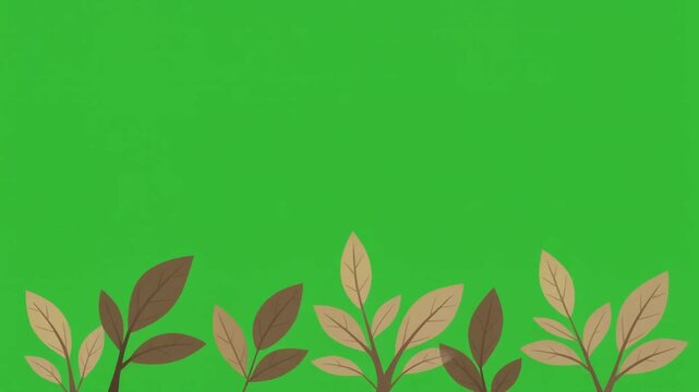 Decorative border featuring stylized brown autumn leaves isolated on green screen chroma key background.