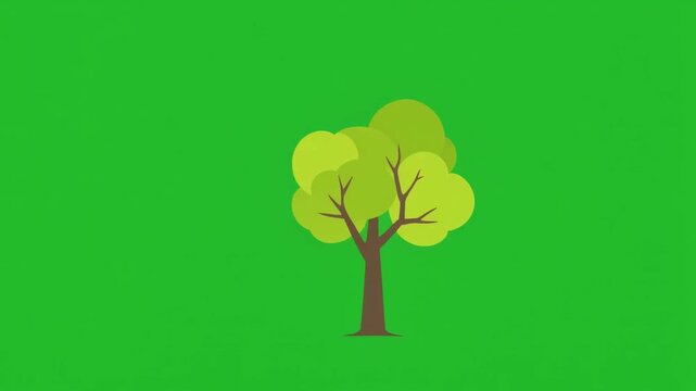 A simple flat vector illustration of a green tree isolated on green screen chroma key background.