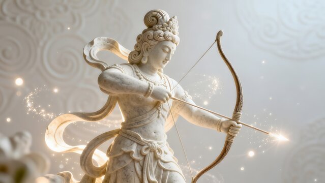 Marble statue of archer with glowing effects