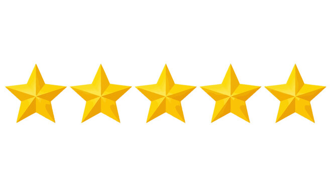 Golden star ratings, five star icons, rating symbols, vector graphics