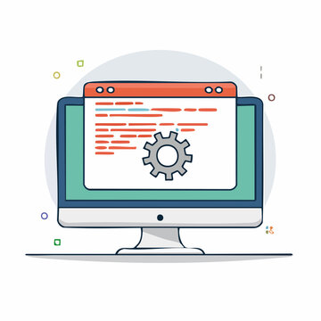 Computer screen displaying code and a gear icon
