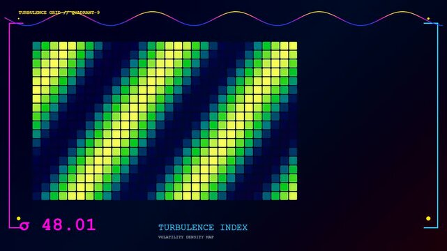 A digital market volatility index grid displaying shifting geometric data patterns on a dark screen within a modern interface designed for financial trend analysis observation