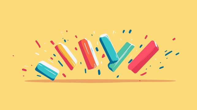 Colorful abstract illustration of erasers bouncing with confetti