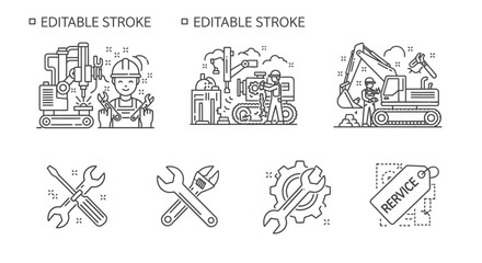 Obraz premium Editable line icons for industry and service.
