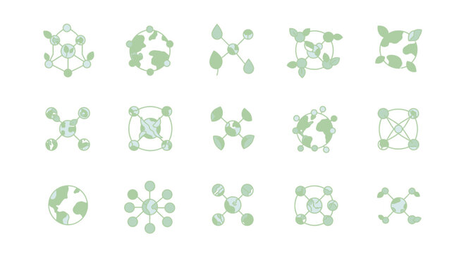 Collection of green molecular structure icons.
