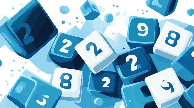 Illustrative depiction of scattered blue and white number cubes