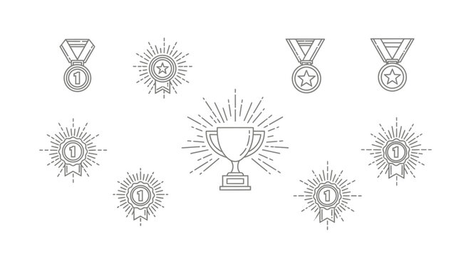A collection of award symbols and trophies.