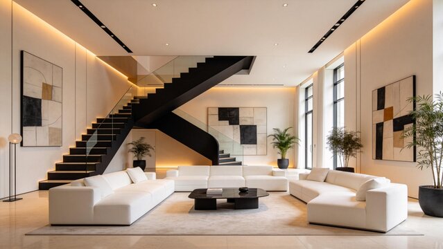 Modern living room with staircase