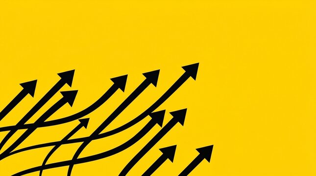 Black arrows pointing upward on bright yellow background