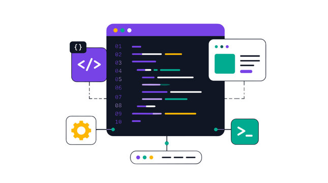 Programming Code On Screen In Modern Editor.