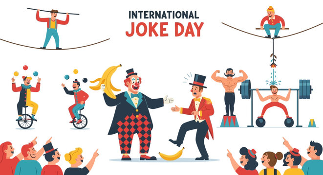 International Joke Day Circus Performance with Clowns and Performers