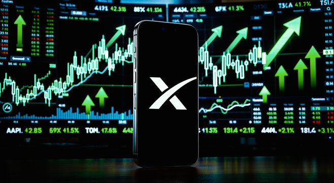 SpaceX IPO Valuation $1.77 Trillion, Green Financial Stock Market Charts, Space Exploration Technologies Corporation Logo On Smartphone Screen, London, UK - June 2026