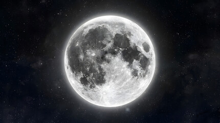 Fototapeta premium Glowing Full Moon in Dark Night Sky with Stars