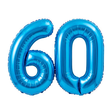 Blue foil number 60 balloon transparent background