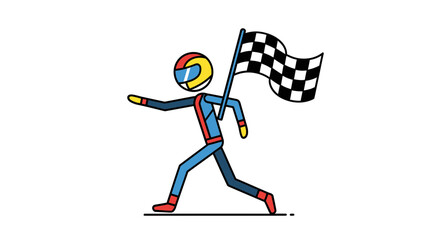 Fototapeta premium Racing Driver Running with Checkered Flag Illustration