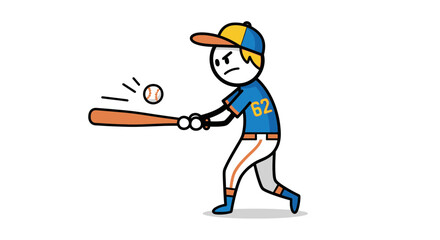 Fototapeta premium Stick Figure Baseball Player Swinging Bat at Ball