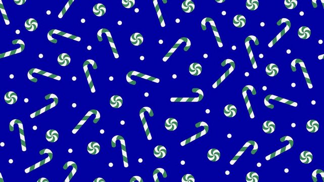 Candy cane motion pattern. Candy cane seamless pattern. Loopable motion with traditional candy canes. Sweets and decorations animated texture