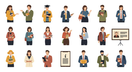 Fototapeta premium Flat Vector Illustration of Diverse Students Holding Books, Education Concept