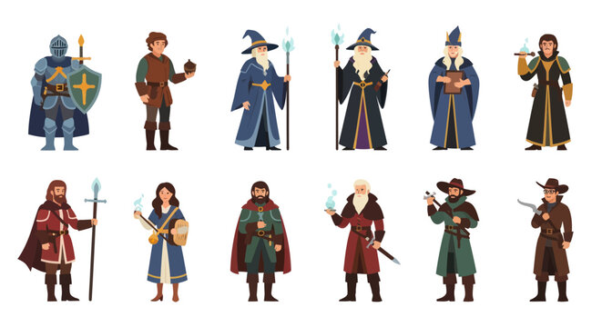 Fantasy Characters: Knight, Wizards, Adventurers, Medieval Stock Vector Art
